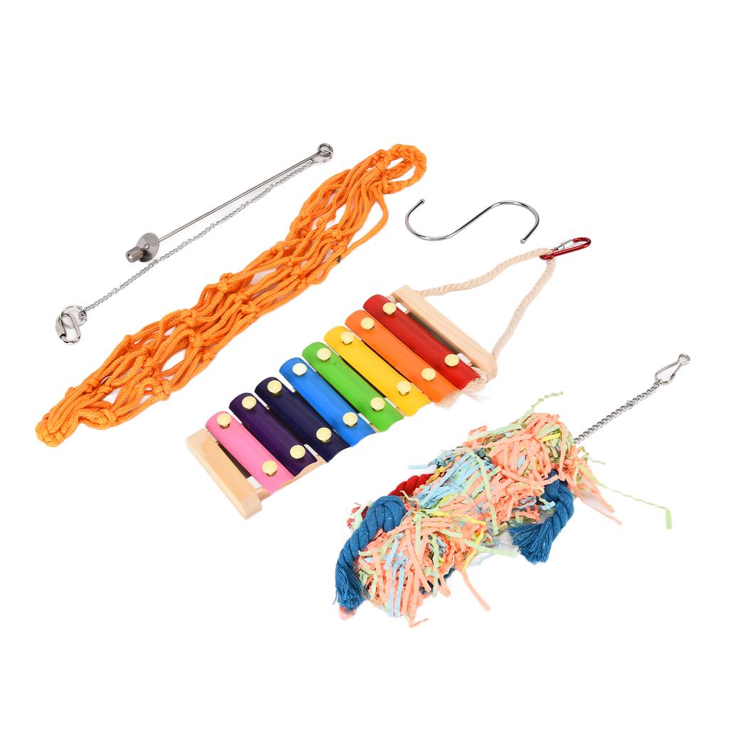 4 Stück Hühnerspielzeug Vogel Xylophon Netzbeutel Hängender Halter Schaukelspielzeug für Huhn Ente Ara Papageien