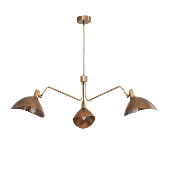 Mid‑Century Modern 3‑Light Raw Brass Sputnik Chandelier — Curved Pendant Fixture