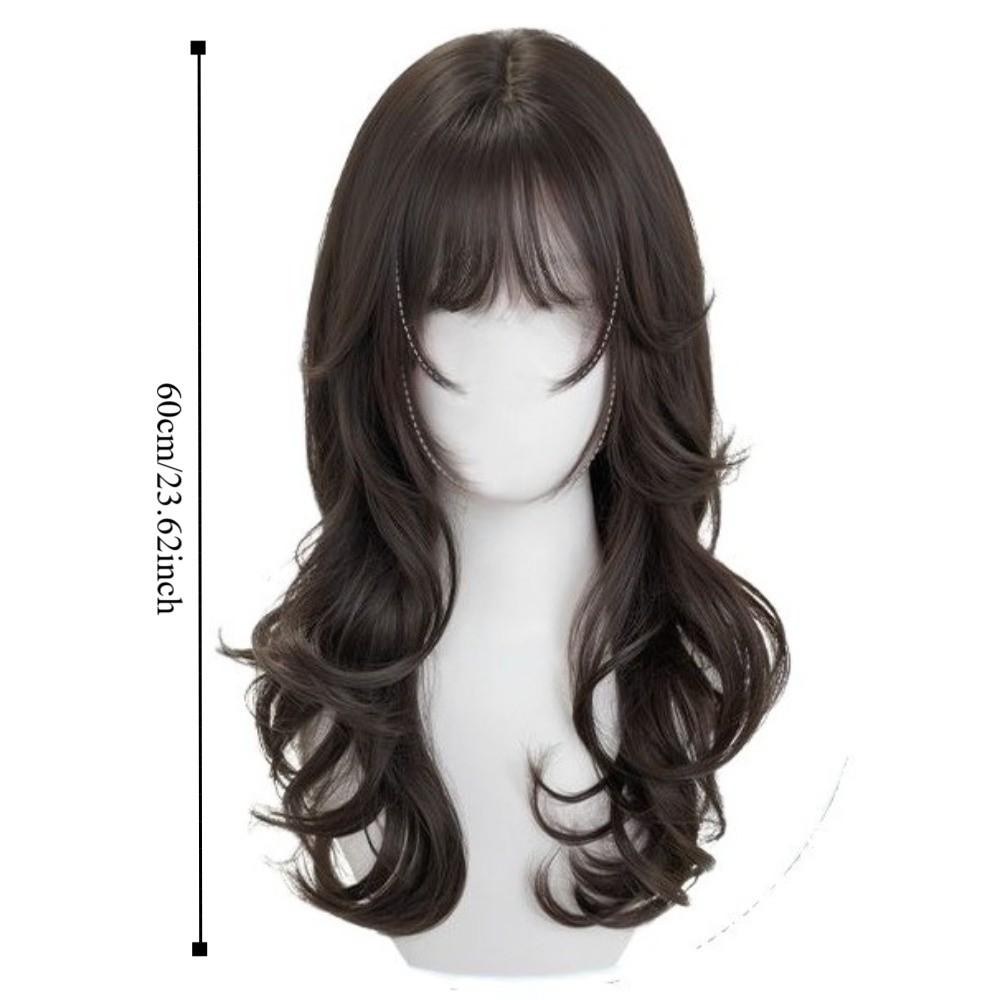 Parrucca Cosplay Stile Giapponese con Frangia Acconciatura Carina Lolita Stratificata Parrucche Capelli Lunghi Ricci Parrucca Festa