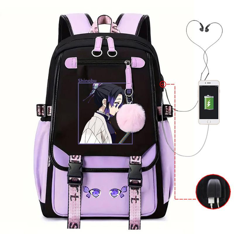 Japan Cartoon Comics Demon Slayer Trendy USB High-Capacity Student Backpack with Spine Support 0019