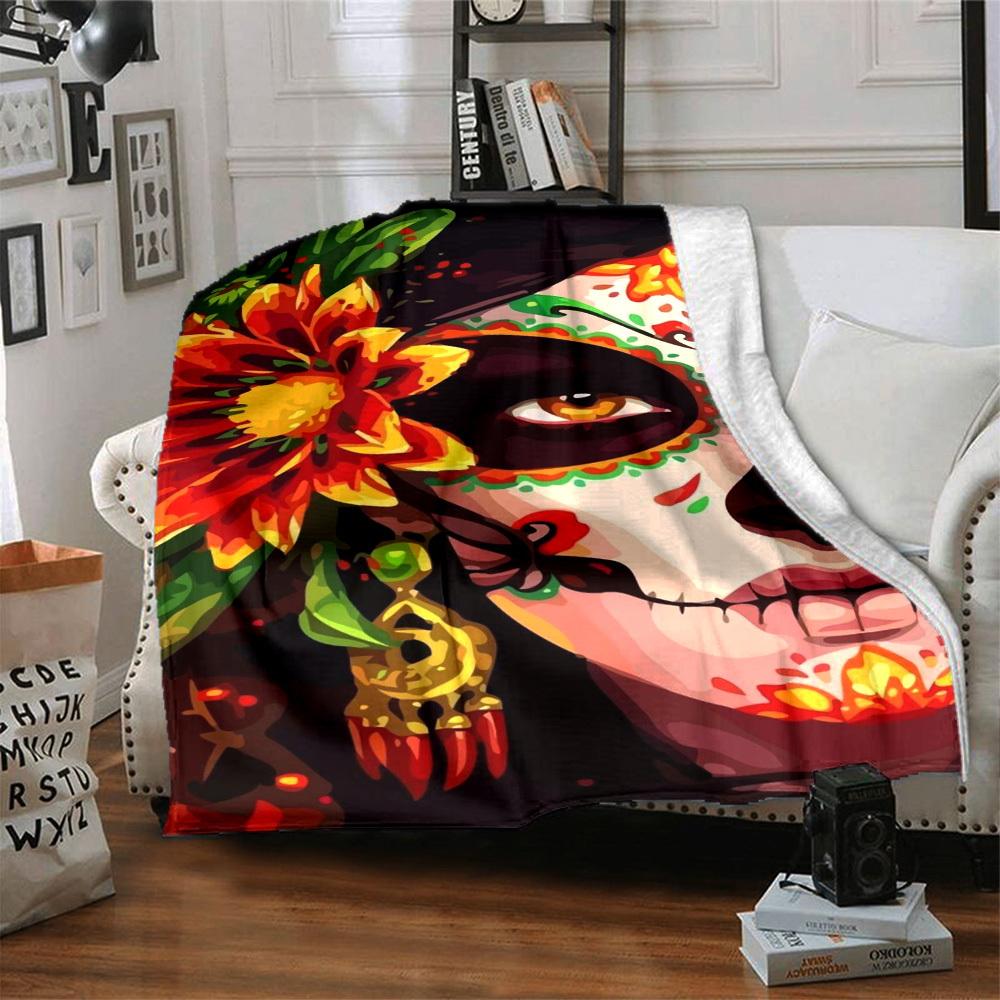 1pc Day of the Dead Mask Blanket Lightweight Flannel Blanket Throw Blanket For Sofa, Bed, Travel, Camping, Livingroom, Couch, Chair, And Bed yy2509026