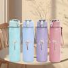 1PC Three thin tree line sketch minimal print 750ml colorful plastic sports water bottle leakproof pop up lid with straw for outdoor work home use