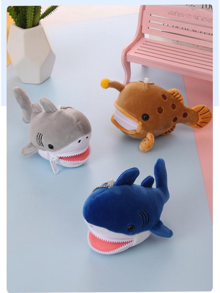 Cute Sea Animal Plush Collection: Manta Ray, Shark, Salamander Doll, Backpack, Coin Purse & Pendant.