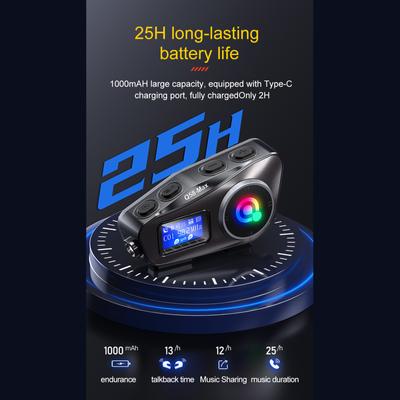 Q58 Max Wireless Motorcycle Intercom Headset Noise Cancellation for 2 Riders Talk At The Same Time