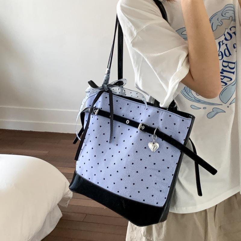 2025 New Literary Polka Dot Bow Canvas Large-capacity Leisure Multi-purpose Backpack Commuter Shoulder Tote Bag