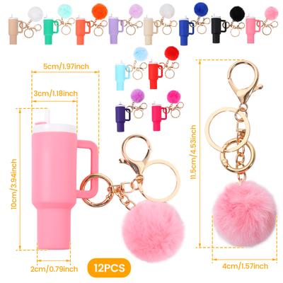 8/12Pcs Mini Cup Keychain Cute Tumbler Keychain Lip Balm Holder Backpack Key Chain Charm Plastic Mini Tumbler Keychain for Women