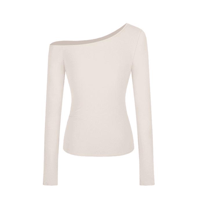 Hong Kong Style One-Shoulder Long-Sleeve Solid Color Slim Fit Chic Women's Top for Spring & Autumn