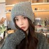 Cute cat ears thick wool hat women's bow diamond label knitted hat thickened warm loose pullover hat