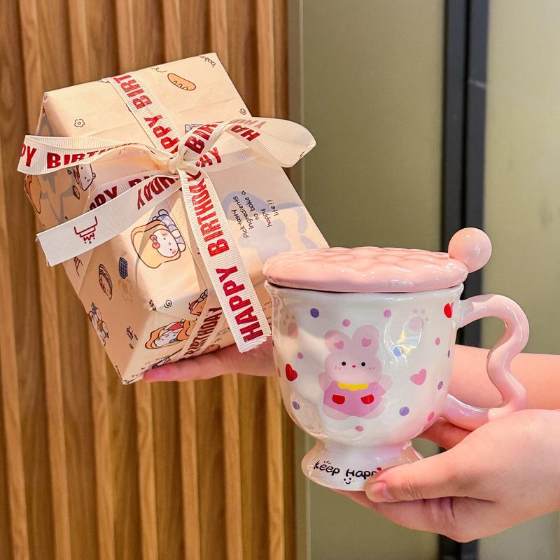 Graduation season souvenirs for classmates and teachers, cute rabbit ceramic mug, birthday gift box for boys and girls