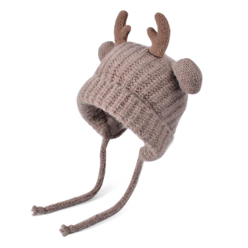 Toddler Reindeer Eared Knit Cap With Windproof And Thermal Features For Winter