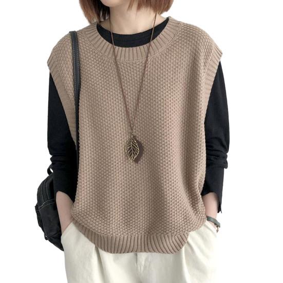 Strikket vest for kvinner O-hals Hem Varm Ensfarge Bølget Myk Løs Uformell Dame Vest Ermeløs Topp