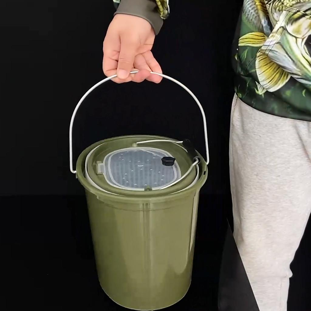 2 in 1 Fishing Bucket with Removable Strainer, Exterior Bucket for Holding Liquids and Water, Double Handle Vents on Lid