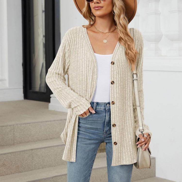 Fashionable Women Casual Long Sleeve Loose Button Cardigan Jacket Solid Color