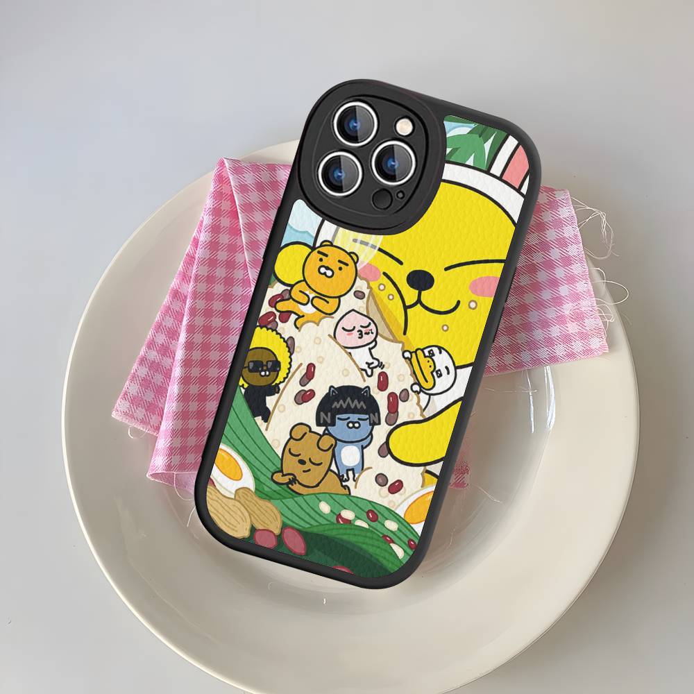 Cartoon K-KAKAO CUTE F-FRIENDS Phone Case For IPhone 16 15 14 13 12 11 Pro Max Plus 16E Soft Leather Cover