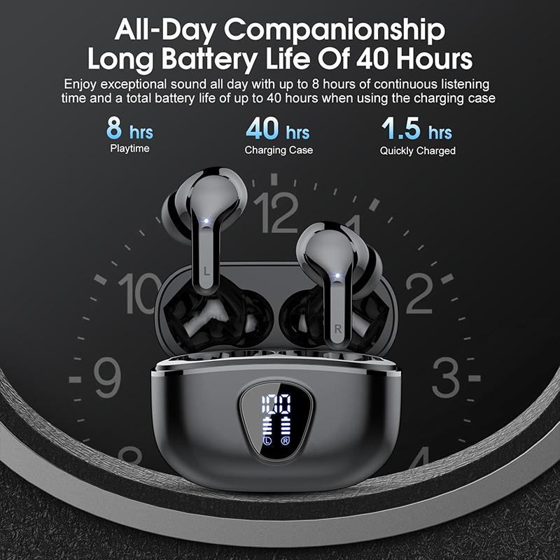 UYUXIO Noise Cancelling Earphone BT 5.4 Wireless EarBuds with 48H LED Display HiFi Stereo IP7 Waterproof Ear Buds Headphones