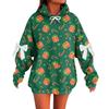 Ladies' Christmas Printed Bow Long Sleeved Loose Fitting Headband With Rope Hooded Sweatshirt Top