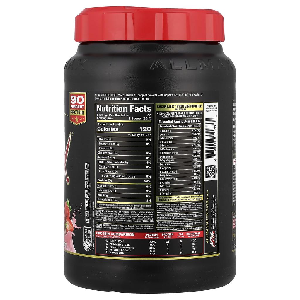 Isoflex, Pure Whey Protein Isolate, Strawberry Flavor, 907G (2Lb)