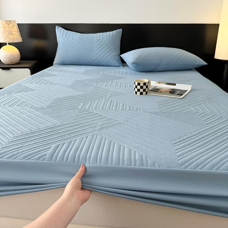 

100%Waterproof Quilted Fitted Bed Sheet Washed Cotton Thick Bed Sheet with Elastic Single/Queen/King Mattress Protector 180x200 Single90x200x25cm1pc