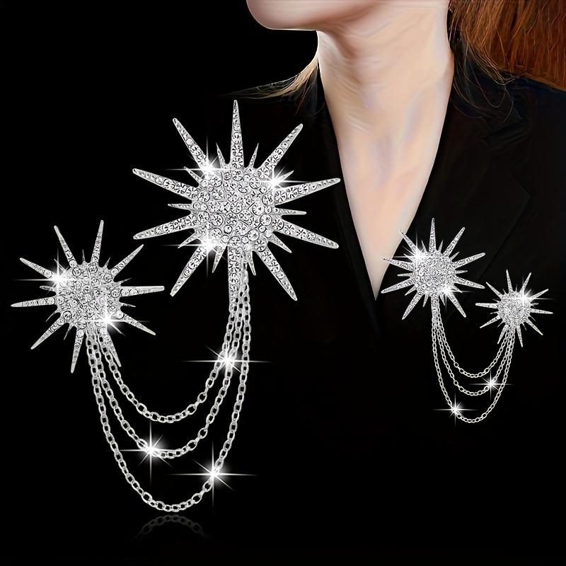 

1PC Exquisite High-end Rhinestone Chain Fringed Starlight Sun God Brooch срібний