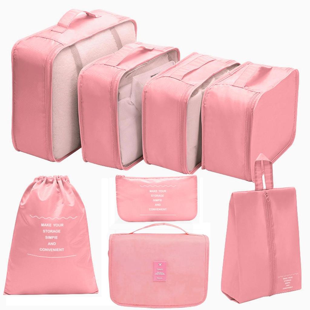 Twill 8-piece Multi-purpose Travel Storage Bag Set for Clothes & Toiletries