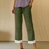 Women's Fashion Color Elastic Waist Pocket Lace Splicing Casual Straight Pants