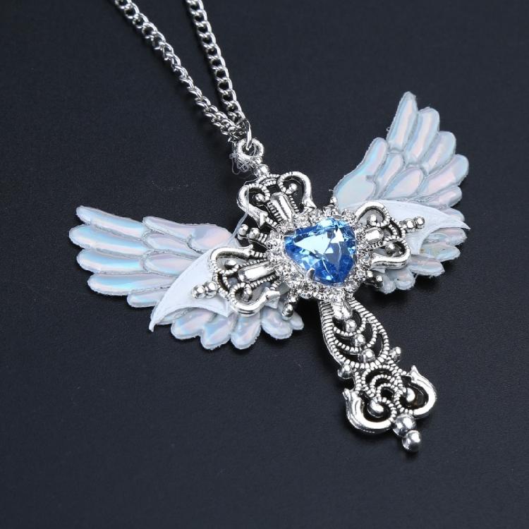 European and American Street Blue Gem Angel Crossed Clavicle Chain Necklace