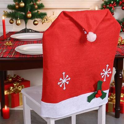 Christmas Chair Cover Non-Woven Santa Hat Shape Red Xmas Chair Back Covers with Snowflake