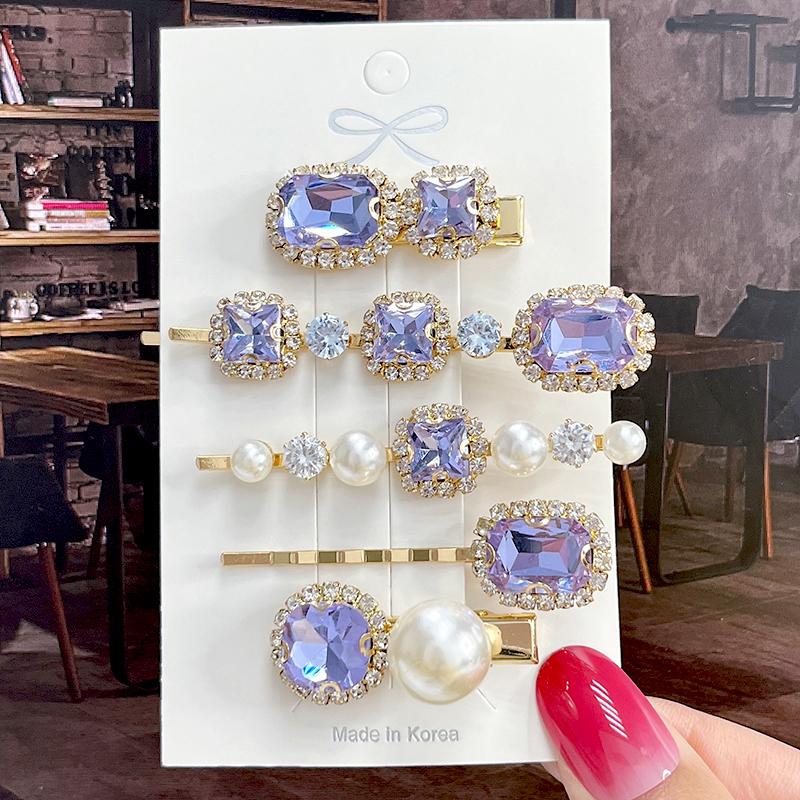Fashion Shiny Luxury Full Crystal Pearl Women Barrettes Waterdrop Hair Clip Hairgrips Geometric Hair Accessories Korean Headwear