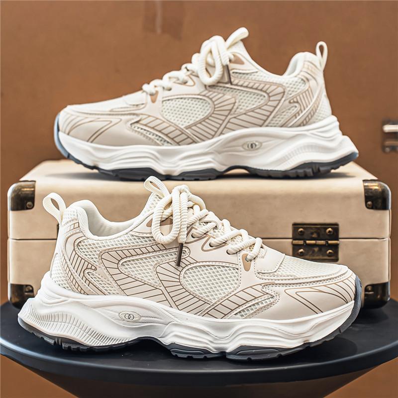 

Новые модные мужские кроссовки Four Seasons с толстой подошвой для студентов и мальчиков, трендовые кроссовки с мягкой подошвой, дышащие, повседневные кроссовки для бега 44 бежевый