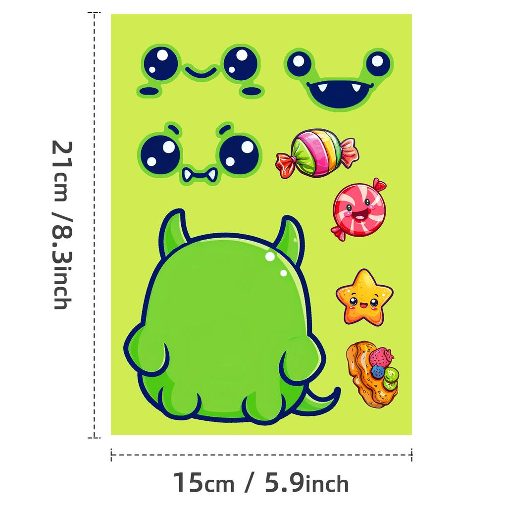 Boutique 6 Little Monster Diy Face Changing Puzzle Stickers Children'S Classroom Enlightenment Interactive Handmade Waterproof Stickers