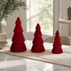 Elegant Mantel Christmas Decor 3Pcs Flocked Velvet Trees with Light String, Modern Cone Xmas Indoor Winter Tabletop Tree Centerpieces for Tiered Tray