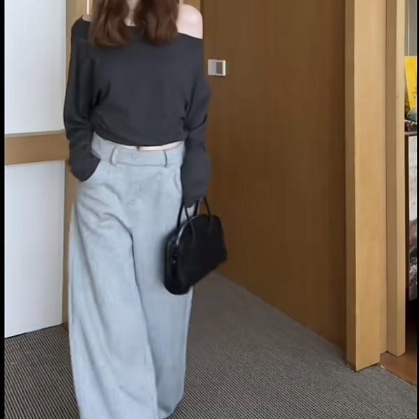 

Women s Grey High-Waist Fleece-Lined Wide-Leg Pants – Spring/Autumn Casual & Warm XXL