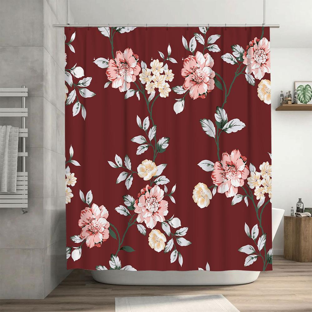 Floral Print Shower Curtains Pink White Flower Design, Modern Bath Decoration, 3D Printing Waterproof Fabric, Room Decor For Bat