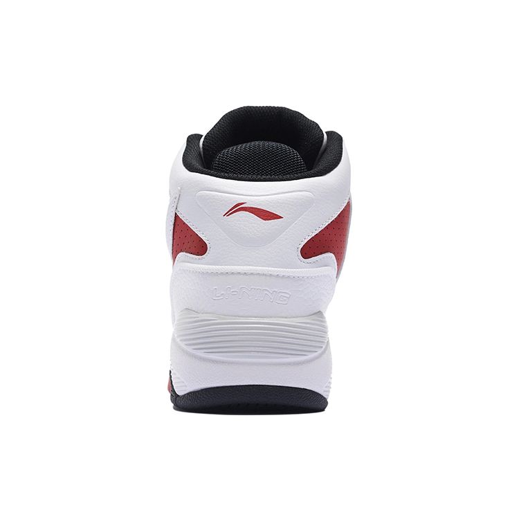 Li Ning Leather Basketball Culture Wear-Resistant Breathable High-Top Retro Basketball Shoes Women Sneakers White Red ABCS066-3