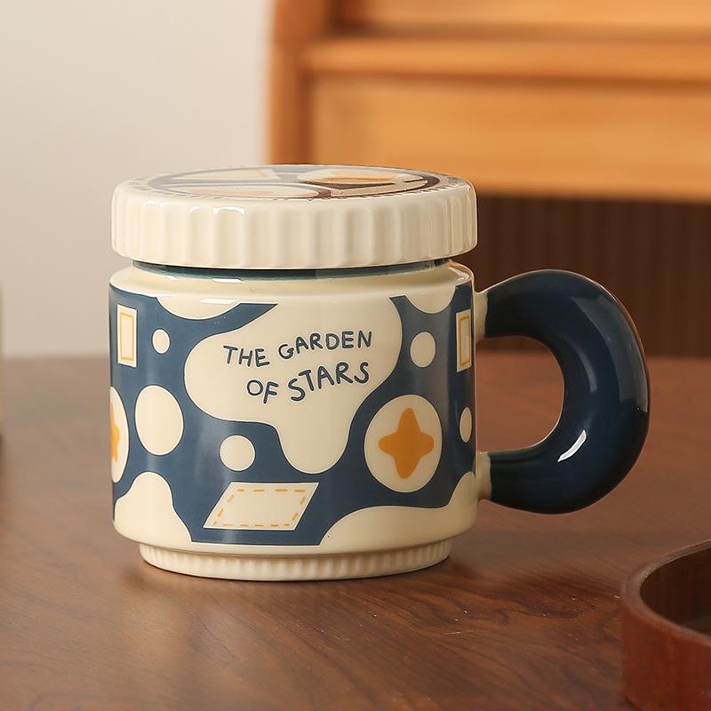 

Ретро Керамическая Кружка с Крышкой для Девочек Чашка Пара с Чашками Высокой Ценности Чашка для Воды Офисная Чашка для Кофе Завтрака 301-400ml