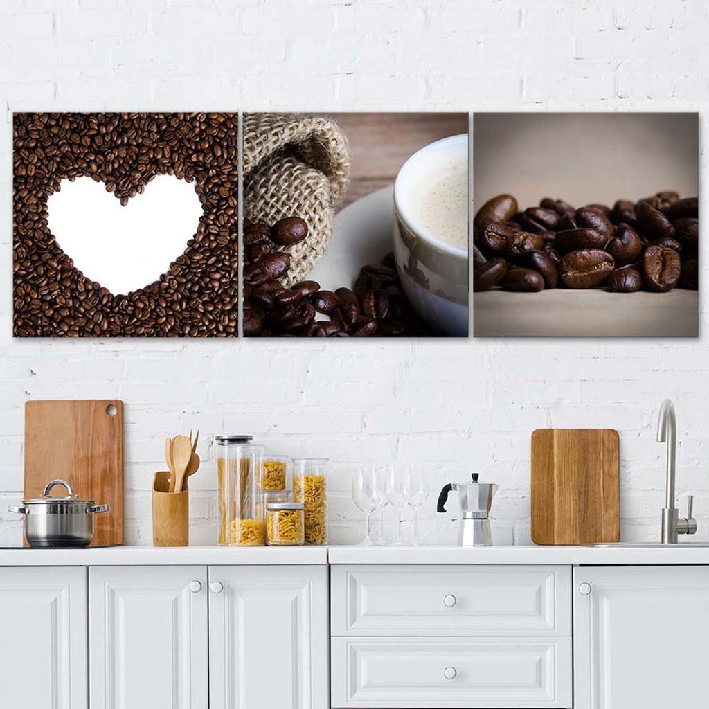 Feeby Conjunto de três pinturas em tela, Grãos de café aromáticos