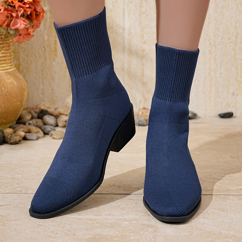 Sexy Pointed Toe Thick High Heel Sock Boots Women  Winter Colorful Elastic Knitted Designer Ankle Boots Woman Short Booties