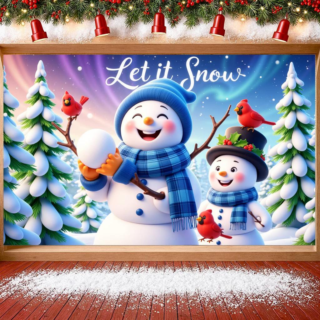 Holiday Banner Cartoon Snowman Winter Banner Snow Scene Banner Winter For New Year Decor Kids Activity Winter Themed Party