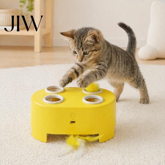 Giocattolo Interattivo con Piume per Gatti, Whack a Mole con Giocattoli per Famiglie Multiple, 3 Modalità, Ricaricabile, Automatico, per Gattini e Gatti Annoiati in Casa