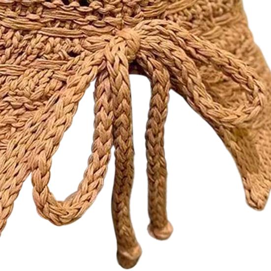 Summer Basin Hat Crochet Hollow Design Sun Protection Hat Wide Brim Back Slit Design Lace-up Knitted Outdoor Cap