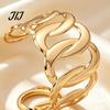Minimalist Golden Plated Jewelry 2Pcs Hollow Twisted Statement Set, Open Adjustable Cuff Bangle Iron Wrist & Wide Ring, Metal for Women Non Tarnish