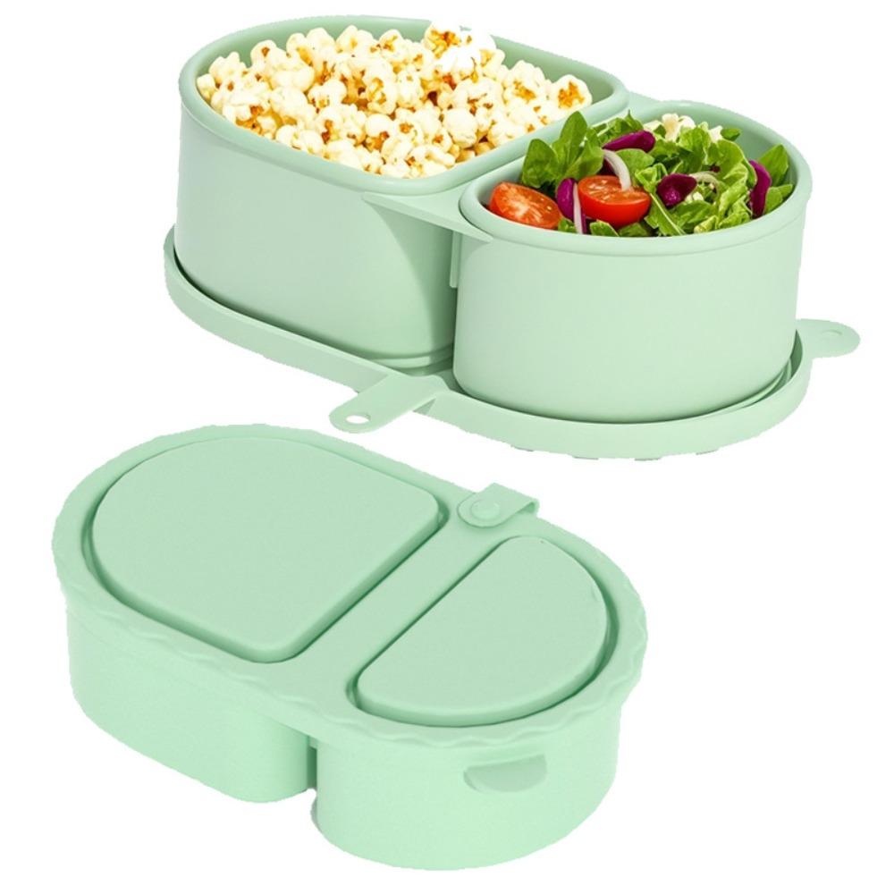 Silicone Snack Containers Reusable with Lid Sauce Seasoning Containers Double Compartment Solid Color Food Snack Boxs