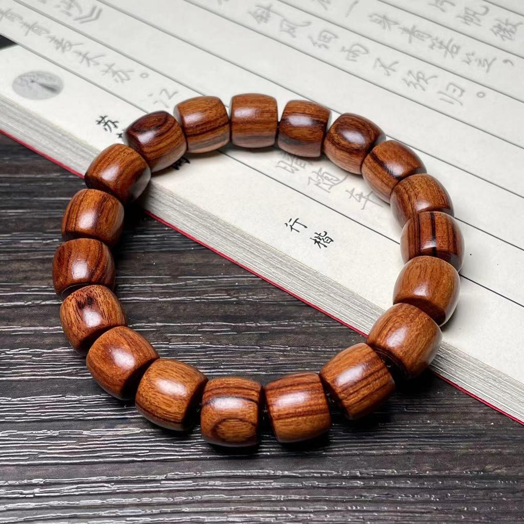 Ethnic Style Green Sandalwood Straight-cut Barrel Beads Bracelet Handmade Boutique Sandalwood Small Bracelet Men's and Women's Wenwan Single Circle