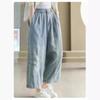 Johnature Woman Autumn Fashion Vintage Style Splicing Washing Loose Pants Korean Elasticated Waist Solid Color Pants