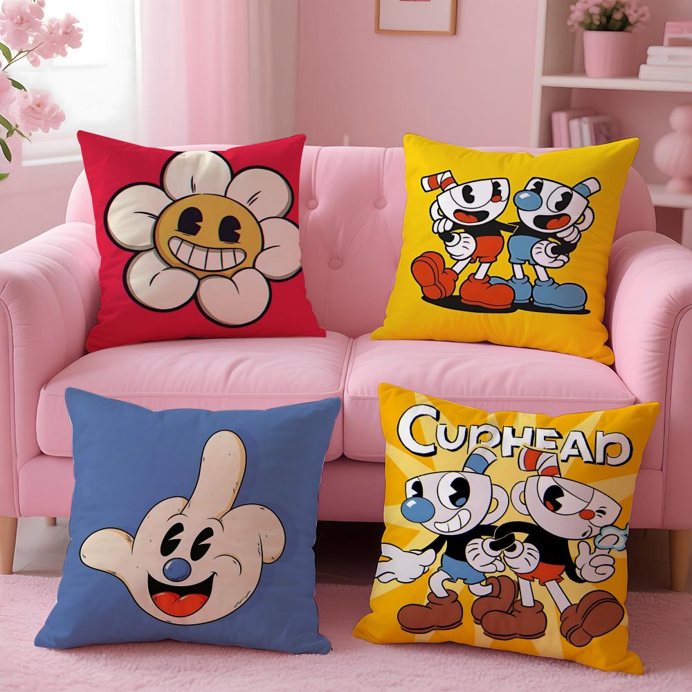 Game Cuphead Cushion Cover Cushion Cover Set 4Pcs 50X50 45X45 40X40 Pillowcase Decorative Sofa Home Decor