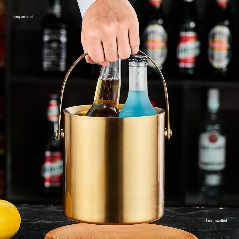3L Double-Layer Insulated 304 Stainless Steel Ice Bucket with Thickened Handle for Wine & Beer