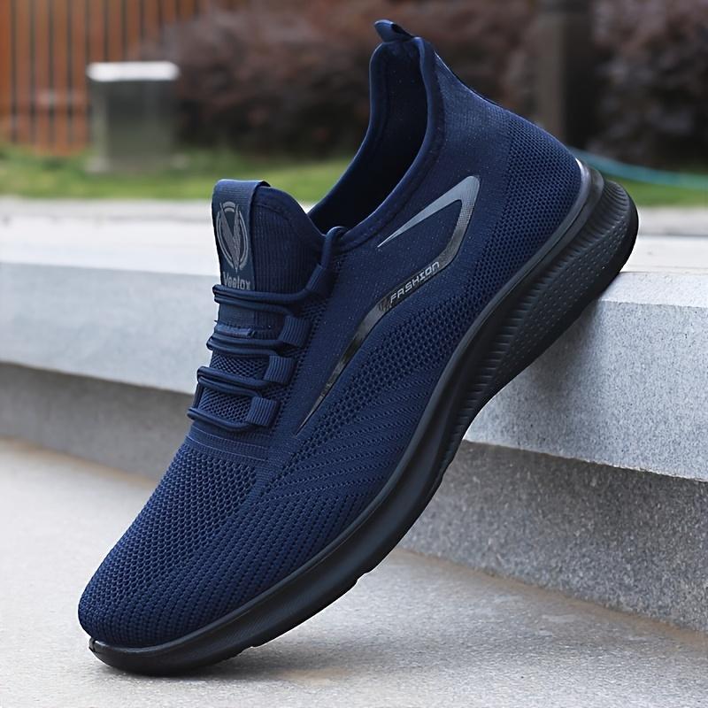 Breathable Lightweight Men's Knit Sneakers Slip Resistant Training Shoes for Running Basketball Black White Sports Shoes PU Sole