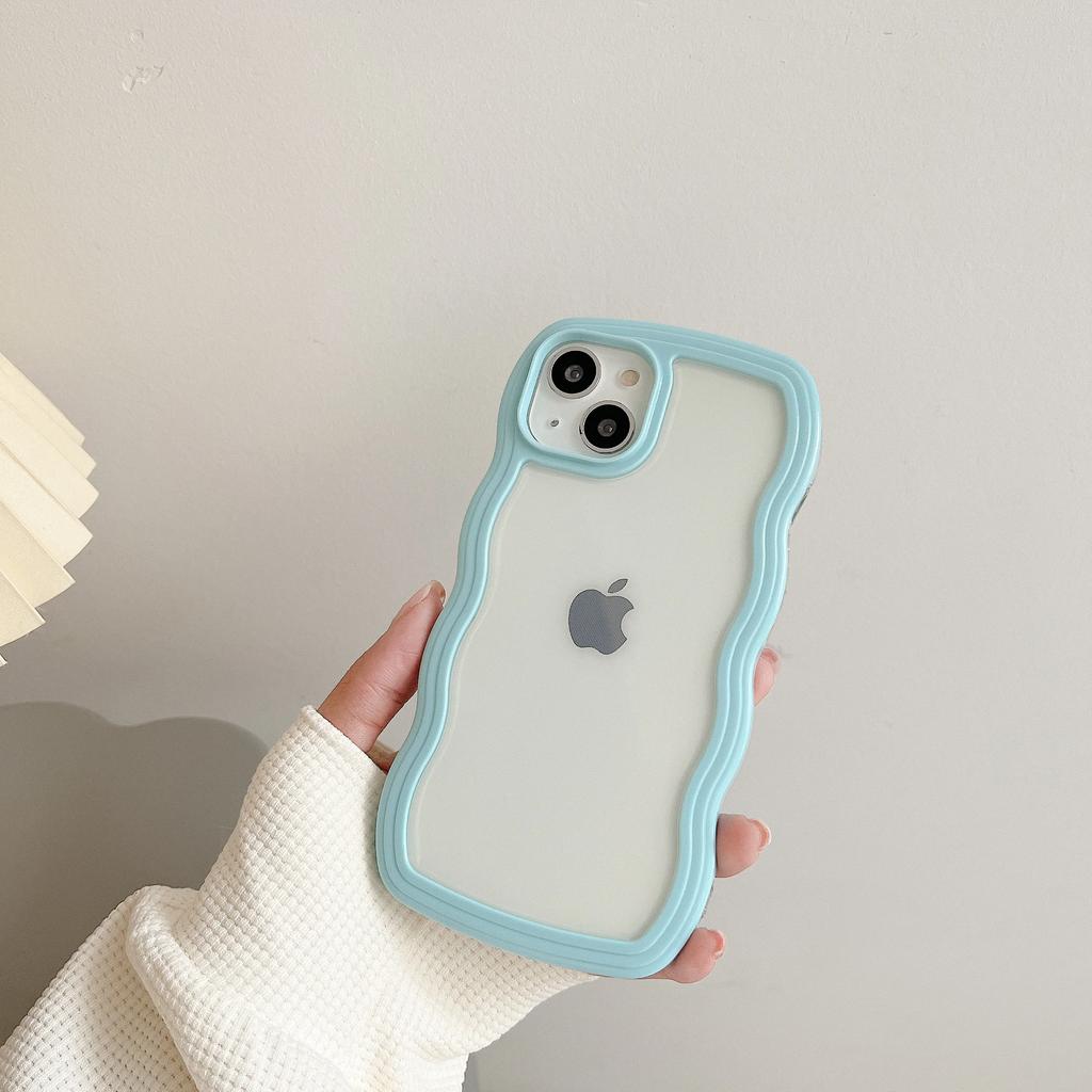 Fashion Transparent Curly Wave Case for iPhone 16 11 12 13 14 15 Pro Max Plus17 Air Shockproof Bumper Cover Capa Aesthetic