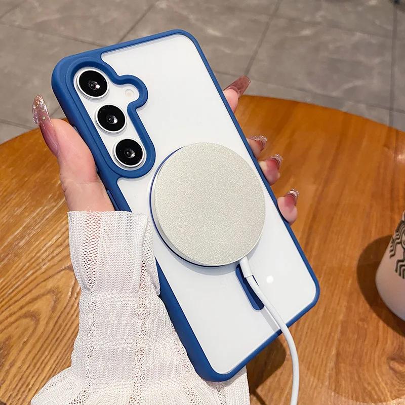 Luxury Magsafe Wireless Charge Case for Samsung Galaxy S25 Edge S22 S23 Plus S24 Ultra FE Clear Colour Magnetic Bumper Cover