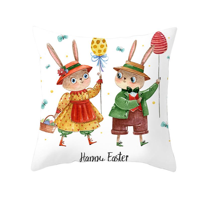 Easter Cartoon Cute Rabbit Digital Printing Short Plush Pillow Covers Decorative for Car Sofa Office Cushion Cover Home Goods